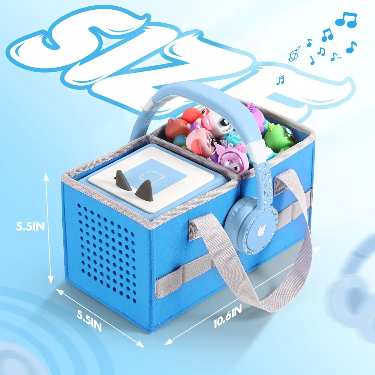 Carrying Case for Toniebox Starter Set and Tonies Figurines, Felt Organizer Travel Bag with Strap for Tonies Box, Travel Cloth Musical Toy Folding Bag for Toniebox Accessories