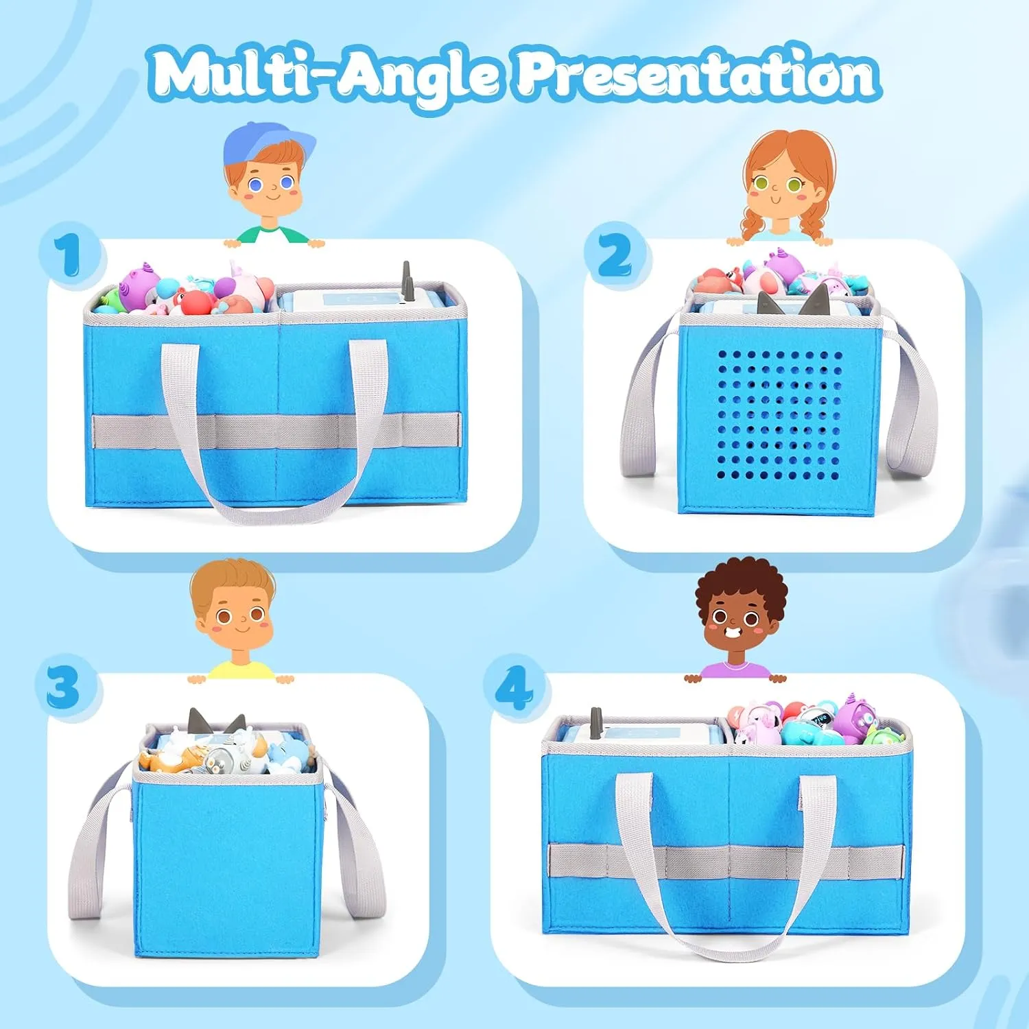 Carrying Case for Toniebox Starter Set and Tonies Figurines, Felt Organizer Travel Bag with Strap for Tonies Box, Travel Cloth Musical Toy Folding Bag for Toniebox Accessories