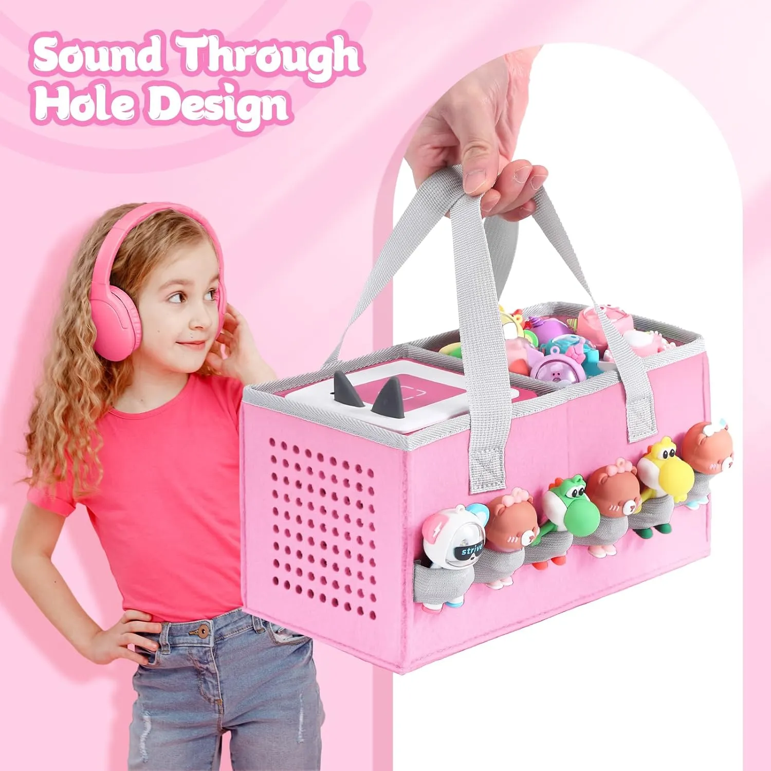 Carrying Case for Toniebox Starter Set and Tonies Figurines, Felt Organizer Travel Bag with Strap for Tonies Box, Travel Cloth Musical Toy Folding Bag for Toniebox Accessories