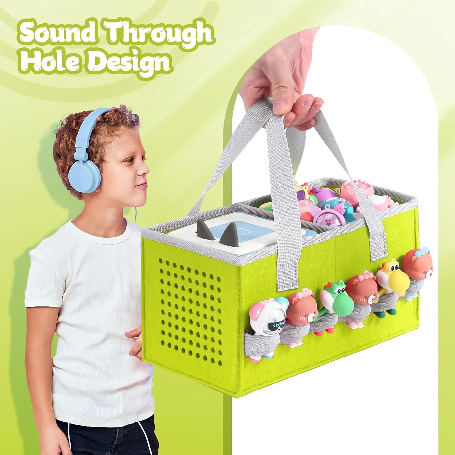 Carrying Case for Toniebox Starter Set and Tonies Figurines, Felt Organizer Travel Bag with Strap for Tonies Box, Travel Cloth Musical Toy Folding Bag for Toniebox Accessories