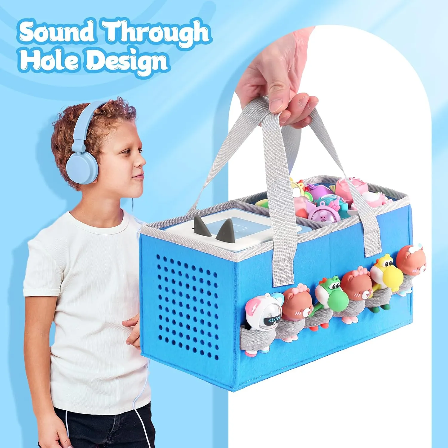 Carrying Case for Toniebox Starter Set and Tonies Figurines, Felt Organizer Travel Bag with Strap for Tonies Box, Travel Cloth Musical Toy Folding Bag for Toniebox Accessories