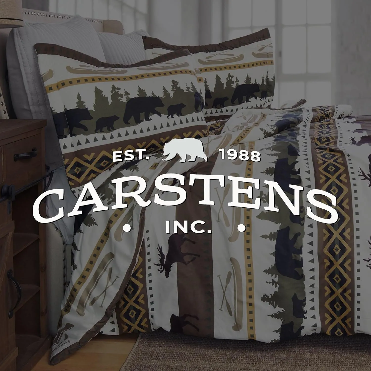 CARSTENS, INC. Rustic Cabin Lodge Comforter Set King - Outdoor Themed Striped Bedding Set, 3 Pieces Bed Set