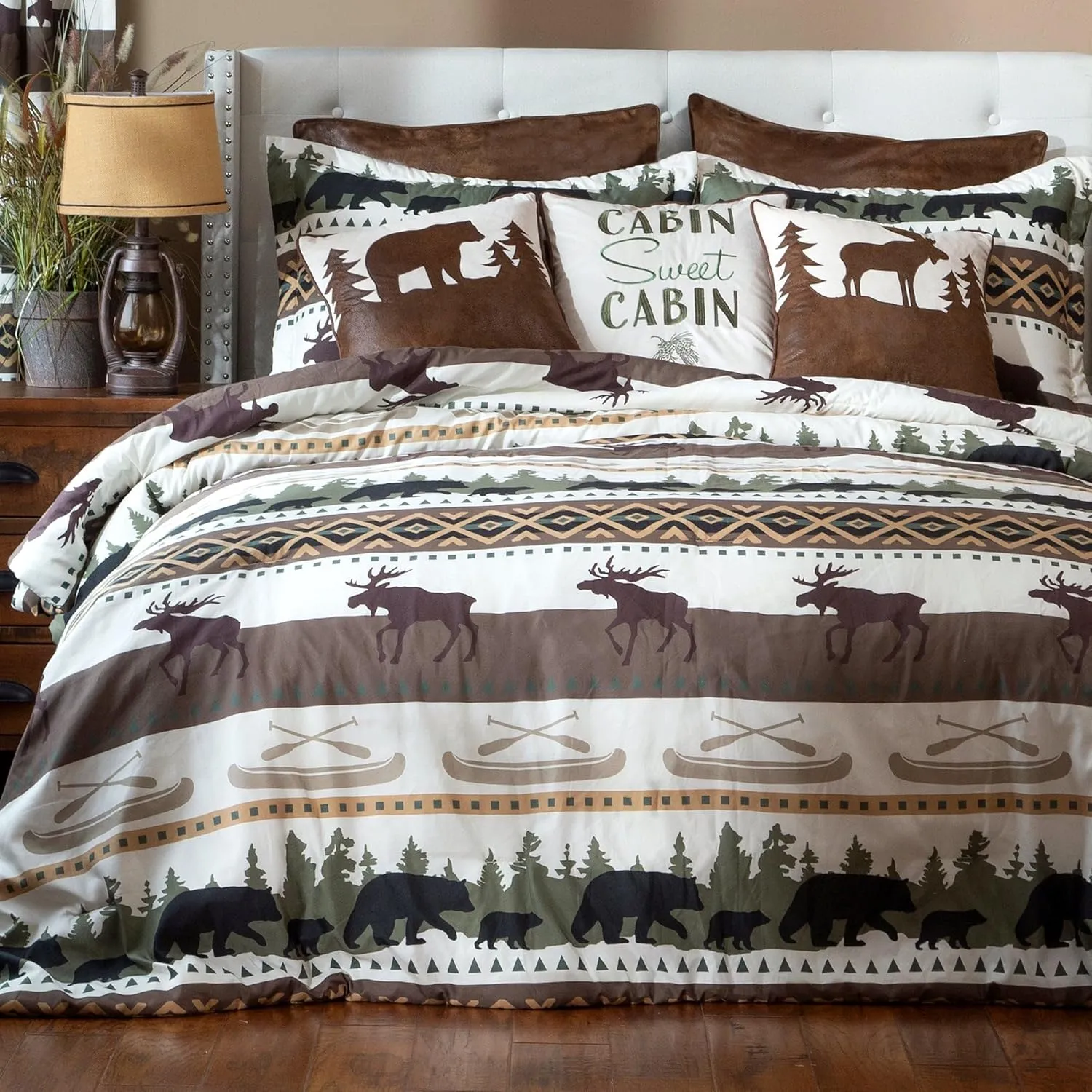 CARSTENS, INC. Rustic Cabin Lodge Comforter Set King - Outdoor Themed Striped Bedding Set, 3 Pieces Bed Set