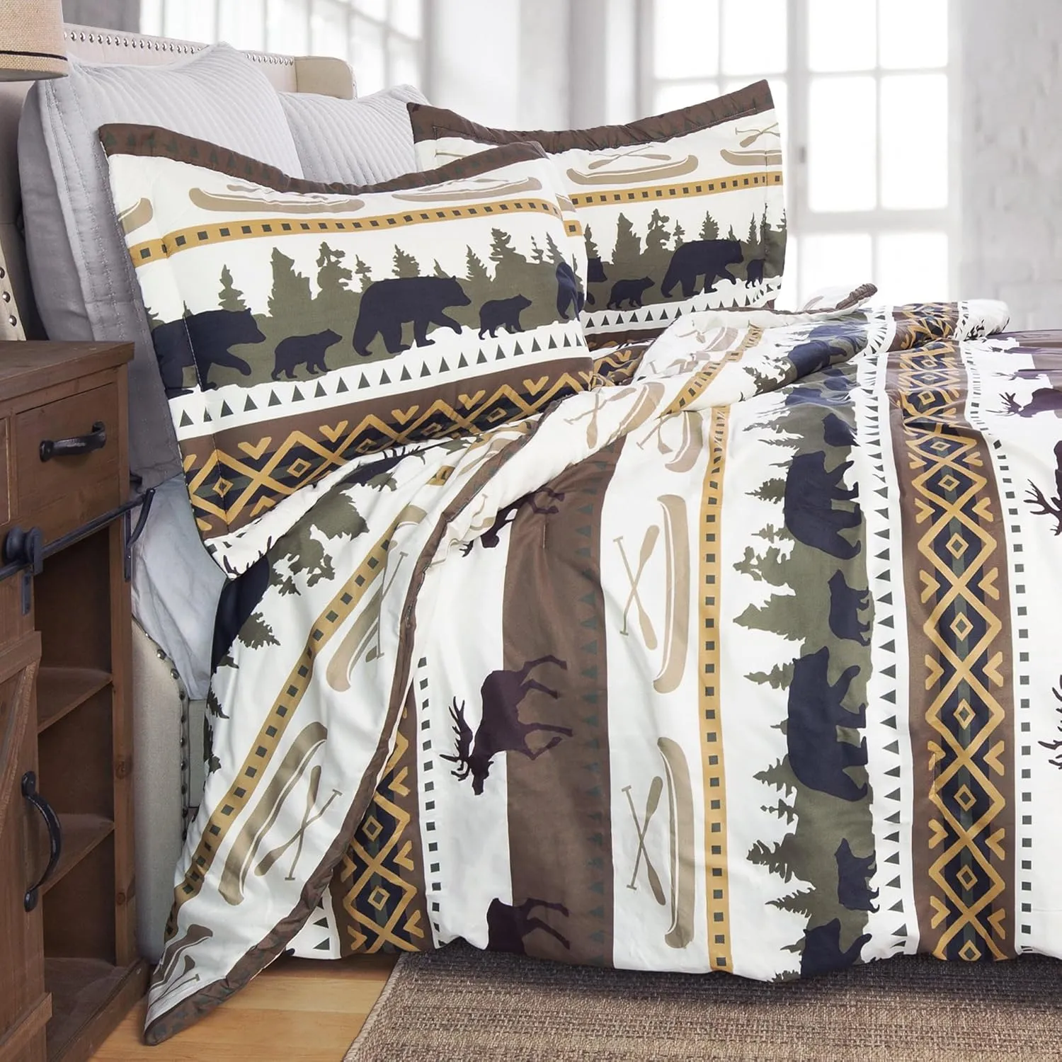 CARSTENS, INC. Rustic Cabin Lodge Comforter Set King - Outdoor Themed Striped Bedding Set, 3 Pieces Bed Set