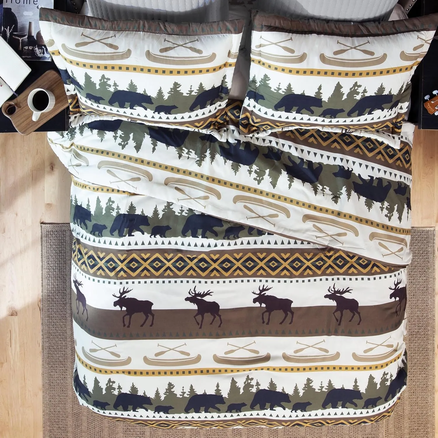 CARSTENS, INC. Rustic Cabin Lodge Comforter Set King - Outdoor Themed Striped Bedding Set, 3 Pieces Bed Set