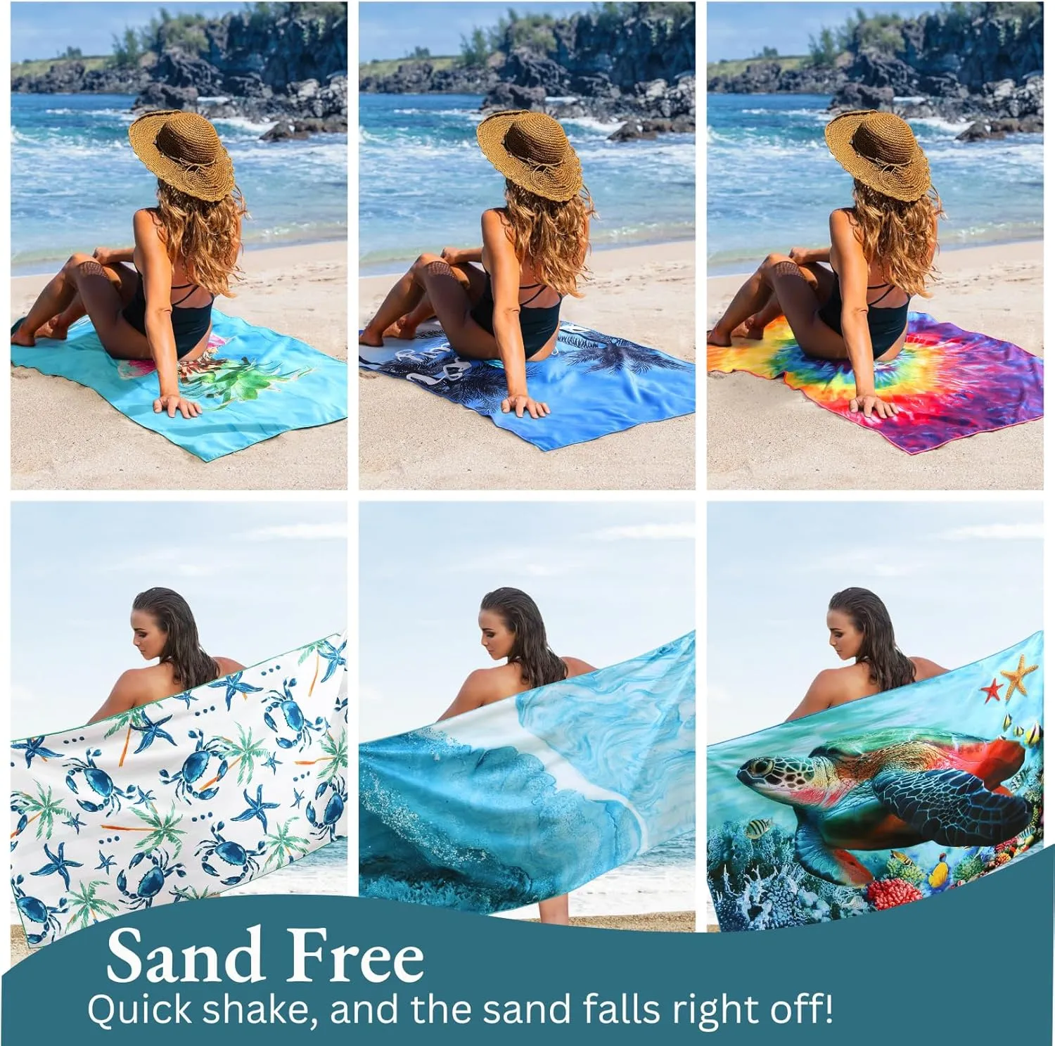 Casa Platino Beach Towel Set of 6 – Extra Large 71"x32" Sand Free Microfiber Towels, Quick Dry & Lightweight with Double-Sided Prints, Mesh Bag Included, Beach Bag Essentials for Travel – Maslin