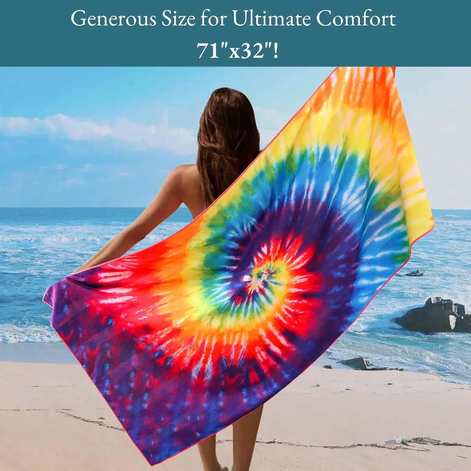 Casa Platino Beach Towels 4 Pack - 32"x71" Quick Dry Sand Free Microfiber Beach Towel with Beach Bag, Summer Print for Pool & Travel, Dual Sided Print, Lightweight Compact Swimming Towel Set - Palm