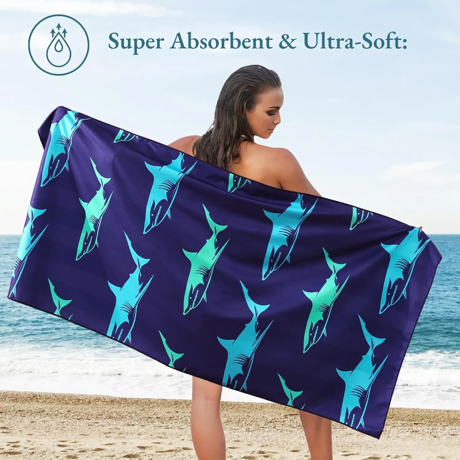 Casa Platino Beach Towels 4 Pack - 32"x71" Quick Dry Sand Free Microfiber Beach Towel with Beach Bag, Summer Print for Pool & Travel, Dual Sided Print, Lightweight Compact Swimming Towel Set - Palm