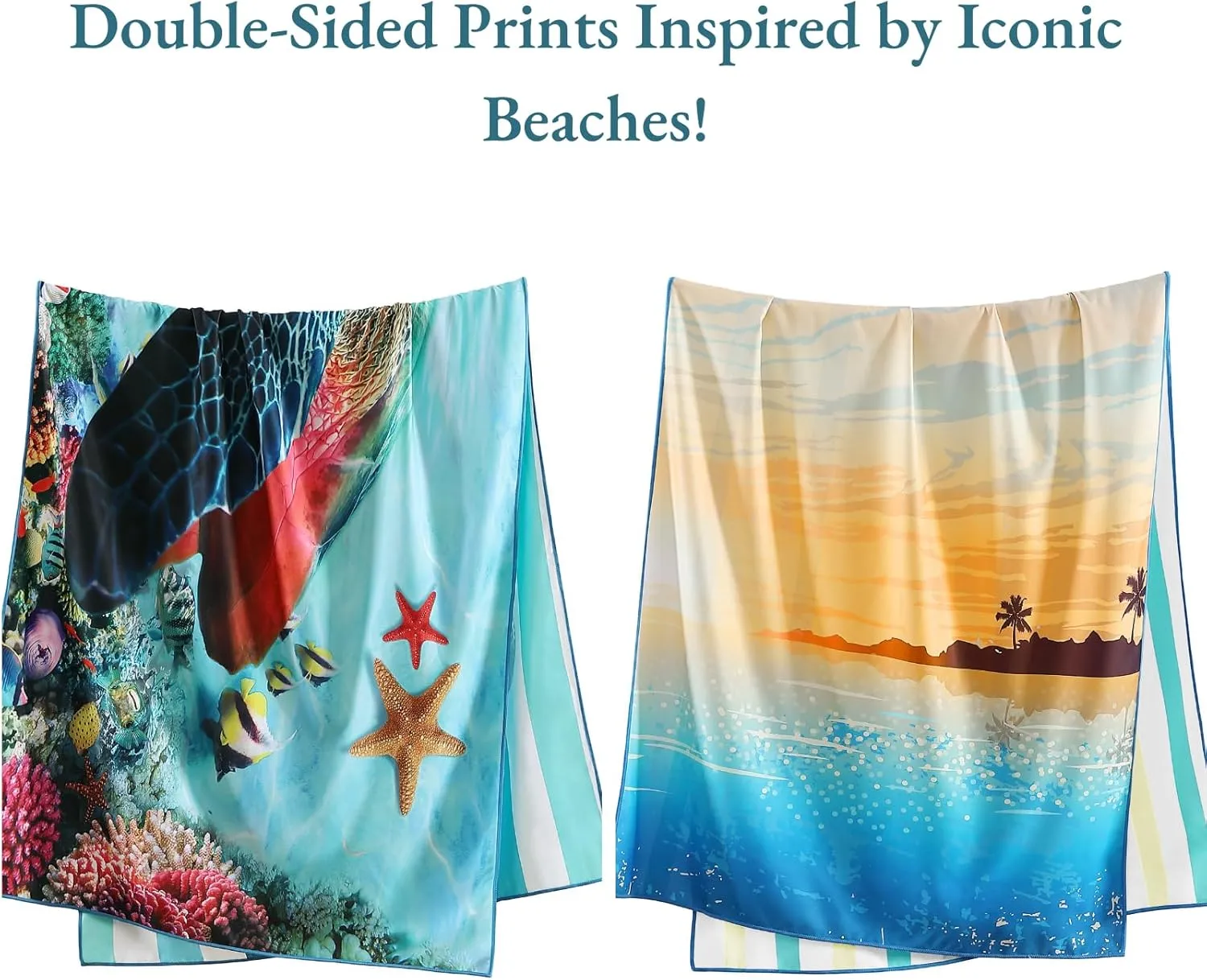 Casa Platino Beach Towels 4 Pack - 32"x71" Quick Dry Sand Free Microfiber Beach Towel with Beach Bag, Summer Print for Pool & Travel, Dual Sided Print, Lightweight Compact Swimming Towel Set - Palm