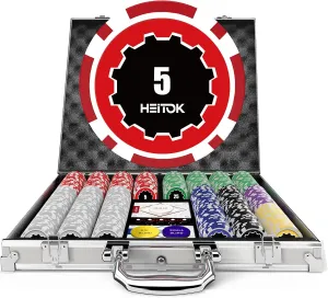 Casino Poker Set with Numbered Chips 500-Piece for Card Board Game, 11.5 Gram with Playing Cards Waterproof for Texas Hold'em, Blackjack Gambling, Card Club or Late Night Poker Games