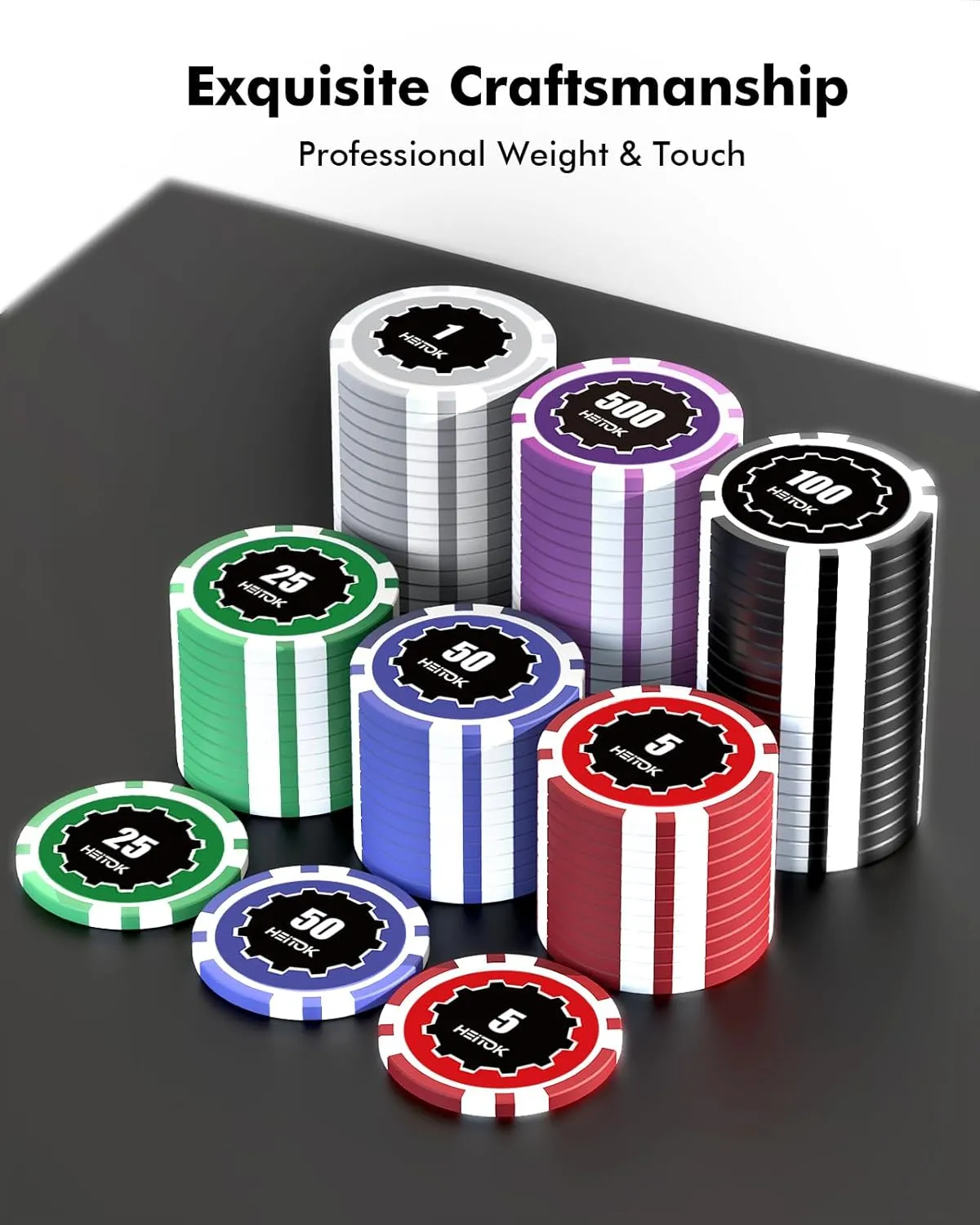 Casino Poker Set with Numbered Chips 500-Piece for Card Board Game, 11.5 Gram with Playing Cards Waterproof for Texas Hold'em, Blackjack Gambling, Card Club or Late Night Poker Games