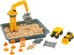 CAT Construction Toys, Dig N' Build Dirt Playset with 12 OZ of Dirt Compound, 2 Little Machine Vehicles, Crane, molds, and Storage Tray, Indoor/Outdoor Play for Kids Ages 3 