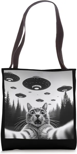 Cat Meme Alien Invasion Kitty Vintage Flying Saucer Ufo Tote Bag
