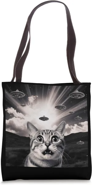 Cat Meme Alien Invasion Kitty Vintage Flying Saucer Ufo Tote Bag