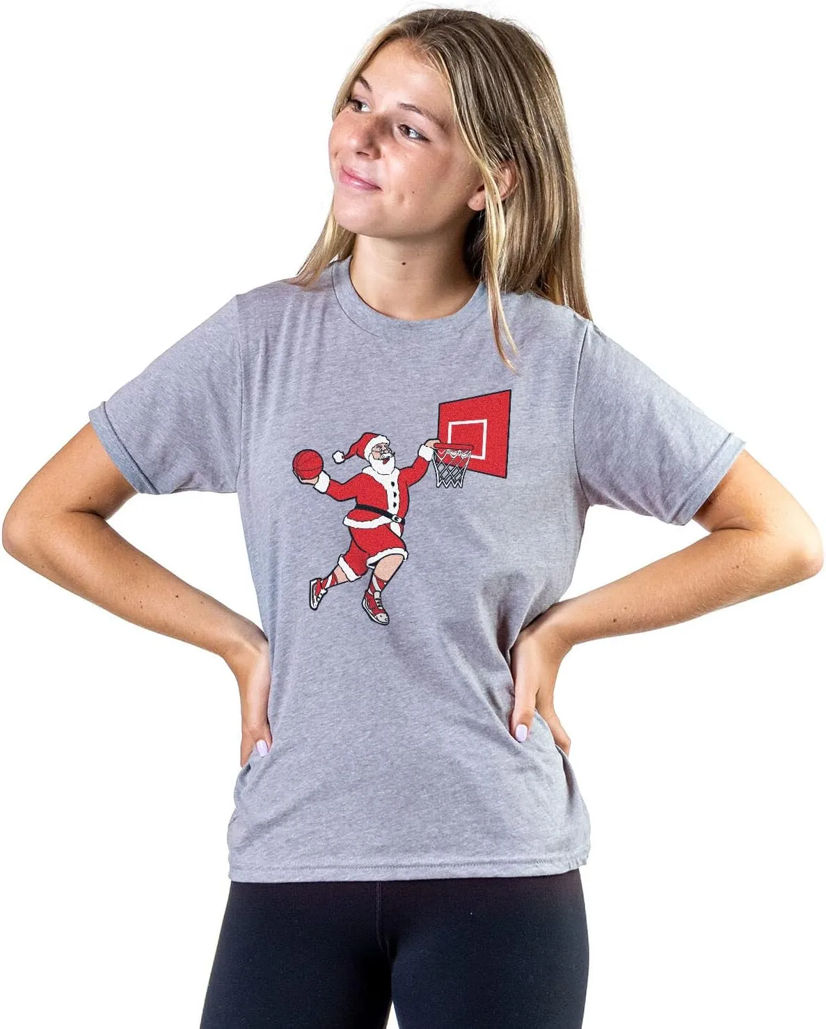 ChalkTalkSPORTS Basketball Slam Dunk Santa Tee | Short Sleeve Basketball T-Shirt | Youth and Adult Sizes