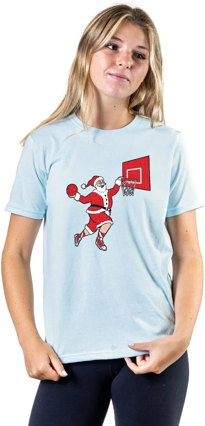 ChalkTalkSPORTS Basketball Slam Dunk Santa Tee | Short Sleeve Basketball T-Shirt | Youth and Adult Sizes