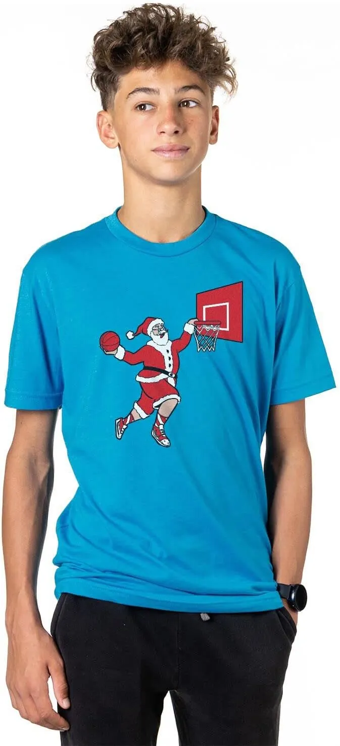 ChalkTalkSPORTS Basketball Slam Dunk Santa Tee | Short Sleeve Basketball T-Shirt | Youth and Adult Sizes