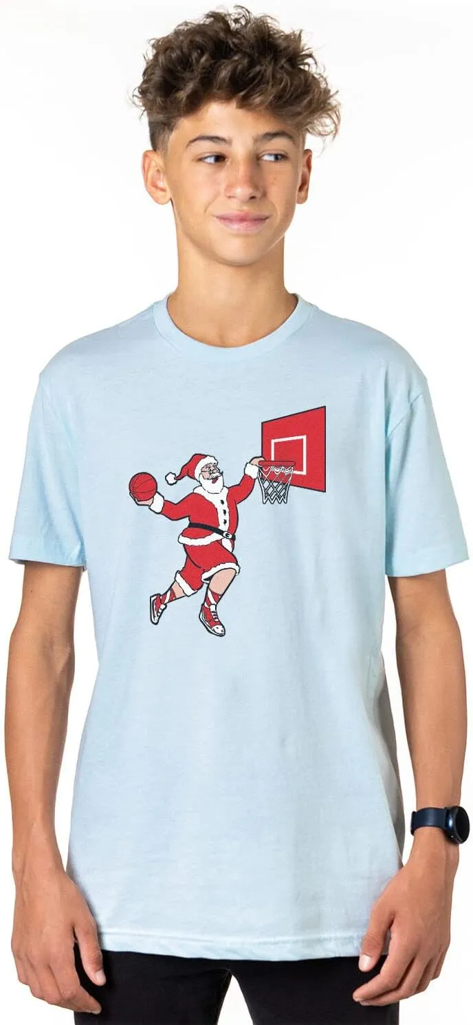 ChalkTalkSPORTS Basketball Slam Dunk Santa Tee | Short Sleeve Basketball T-Shirt | Youth and Adult Sizes
