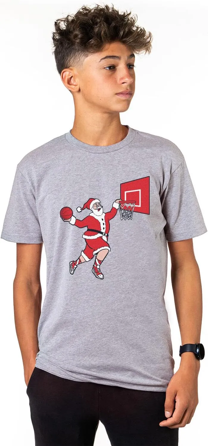 ChalkTalkSPORTS Basketball Slam Dunk Santa Tee | Short Sleeve Basketball T-Shirt | Youth and Adult Sizes