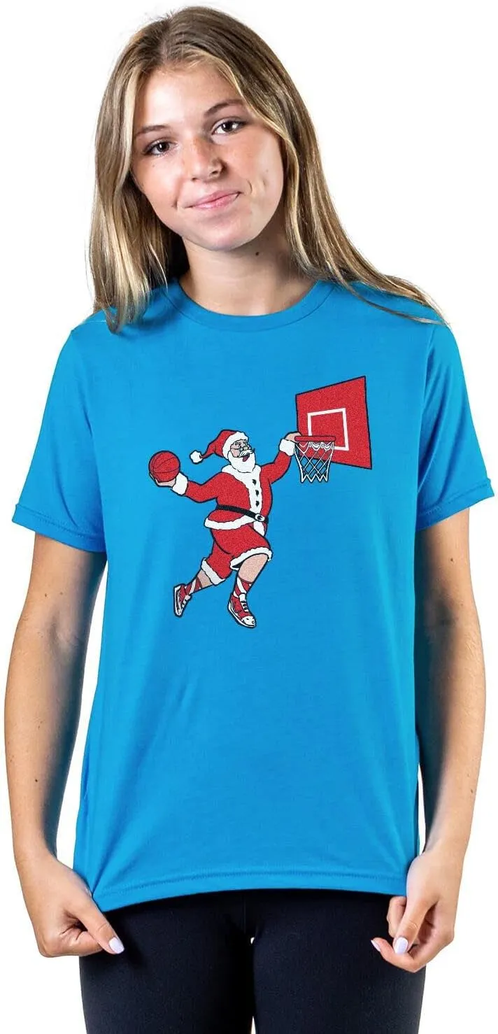 ChalkTalkSPORTS Basketball Slam Dunk Santa Tee | Short Sleeve Basketball T-Shirt | Youth and Adult Sizes