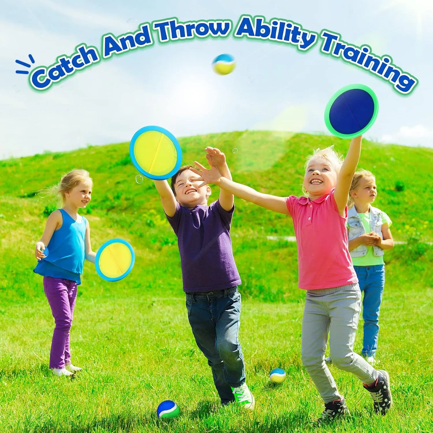 Charniol Kids Toys Toss and Catch Game Set 12 Paddles 6 Balls Beach Game Outdoor Ball Sports Games Toss and Catch Ball Set with Paddles Ball Nylon Catch Toys for Kids Adults