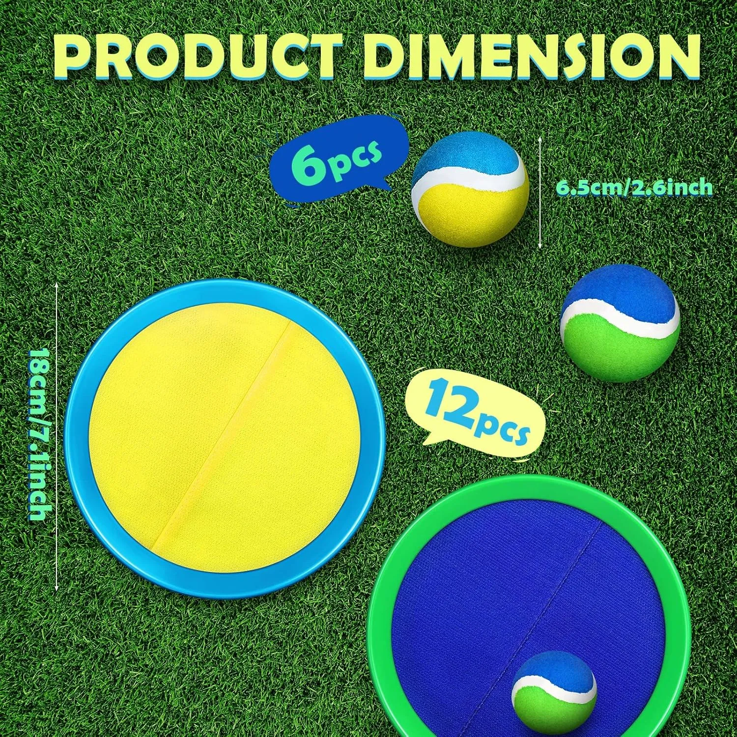 Charniol Kids Toys Toss and Catch Game Set 12 Paddles 6 Balls Beach Game Outdoor Ball Sports Games Toss and Catch Ball Set with Paddles Ball Nylon Catch Toys for Kids Adults