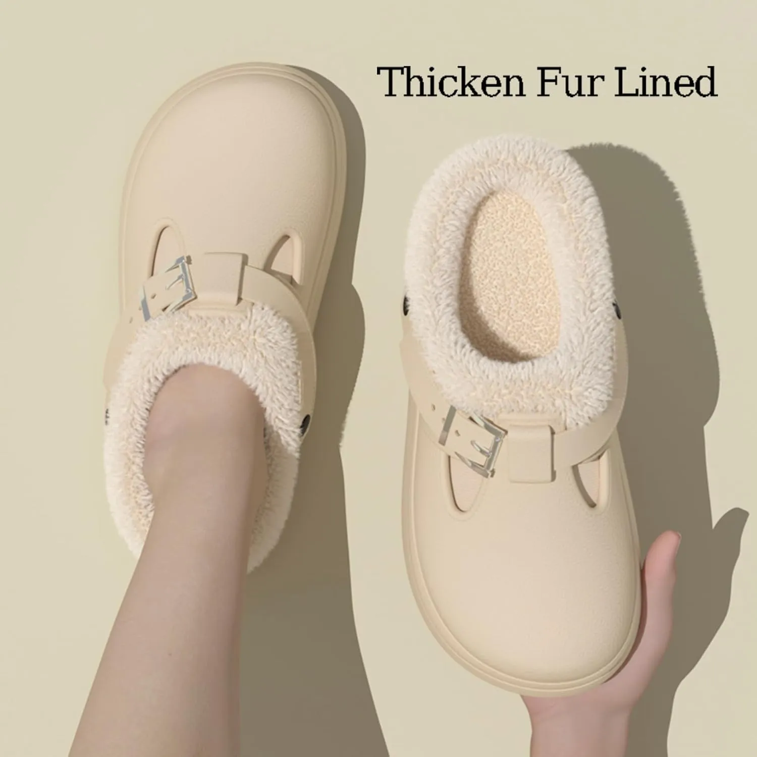 ChayChax Women’s Fur Lined Clogs Waterproof Warm Fuzzy Slippers for Indoor Outdoor with Adjustable Buckle