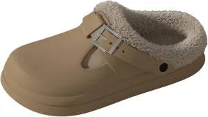 ChayChax Women’s Fur Lined Clogs Waterproof Warm Fuzzy Slippers for Indoor Outdoor with Adjustable Buckle