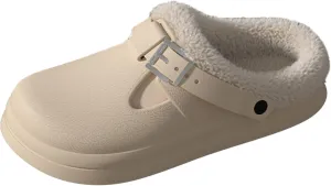 ChayChax Women’s Fur Lined Clogs Waterproof Warm Fuzzy Slippers for Indoor Outdoor with Adjustable Buckle