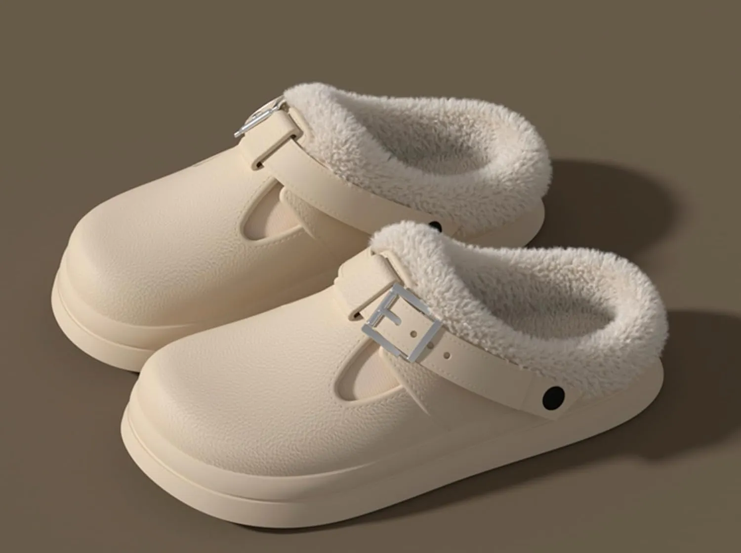 ChayChax Women’s Fur Lined Clogs Waterproof Warm Fuzzy Slippers for Indoor Outdoor with Adjustable Buckle