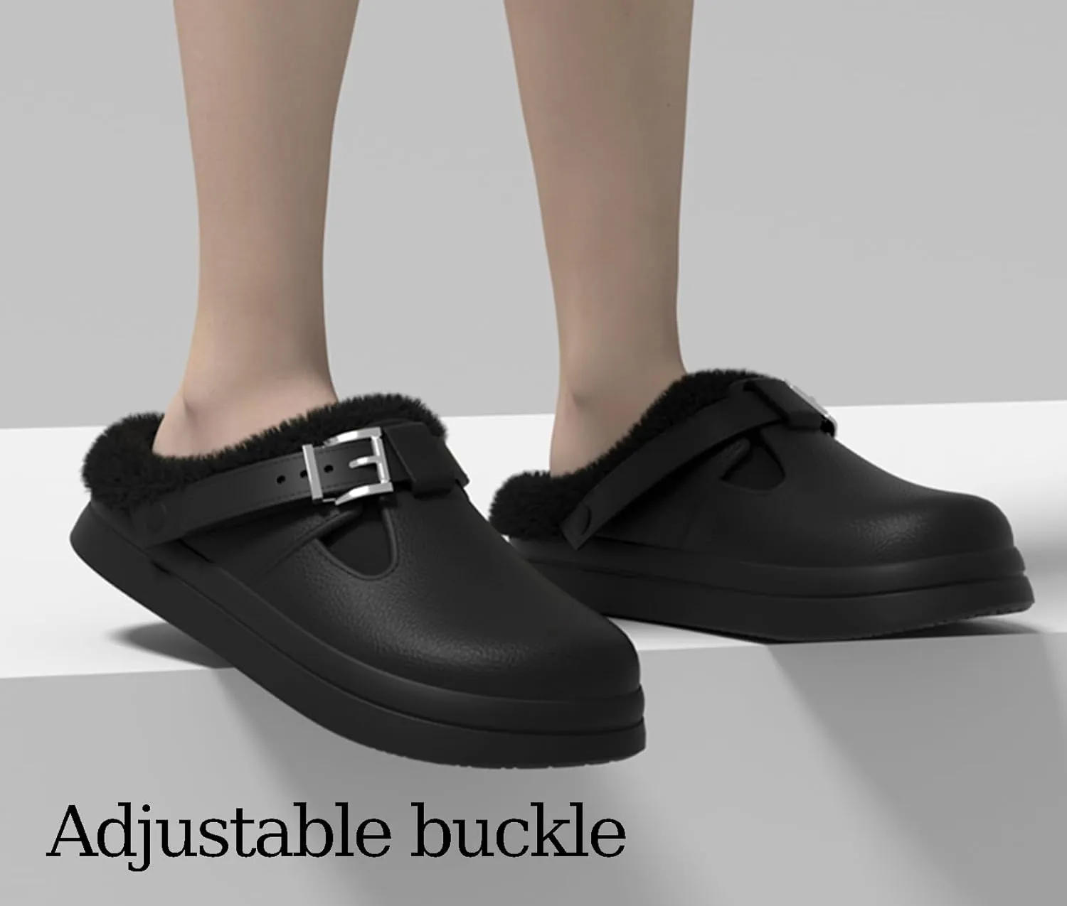ChayChax Women’s Fur Lined Clogs Waterproof Warm Fuzzy Slippers for Indoor Outdoor with Adjustable Buckle