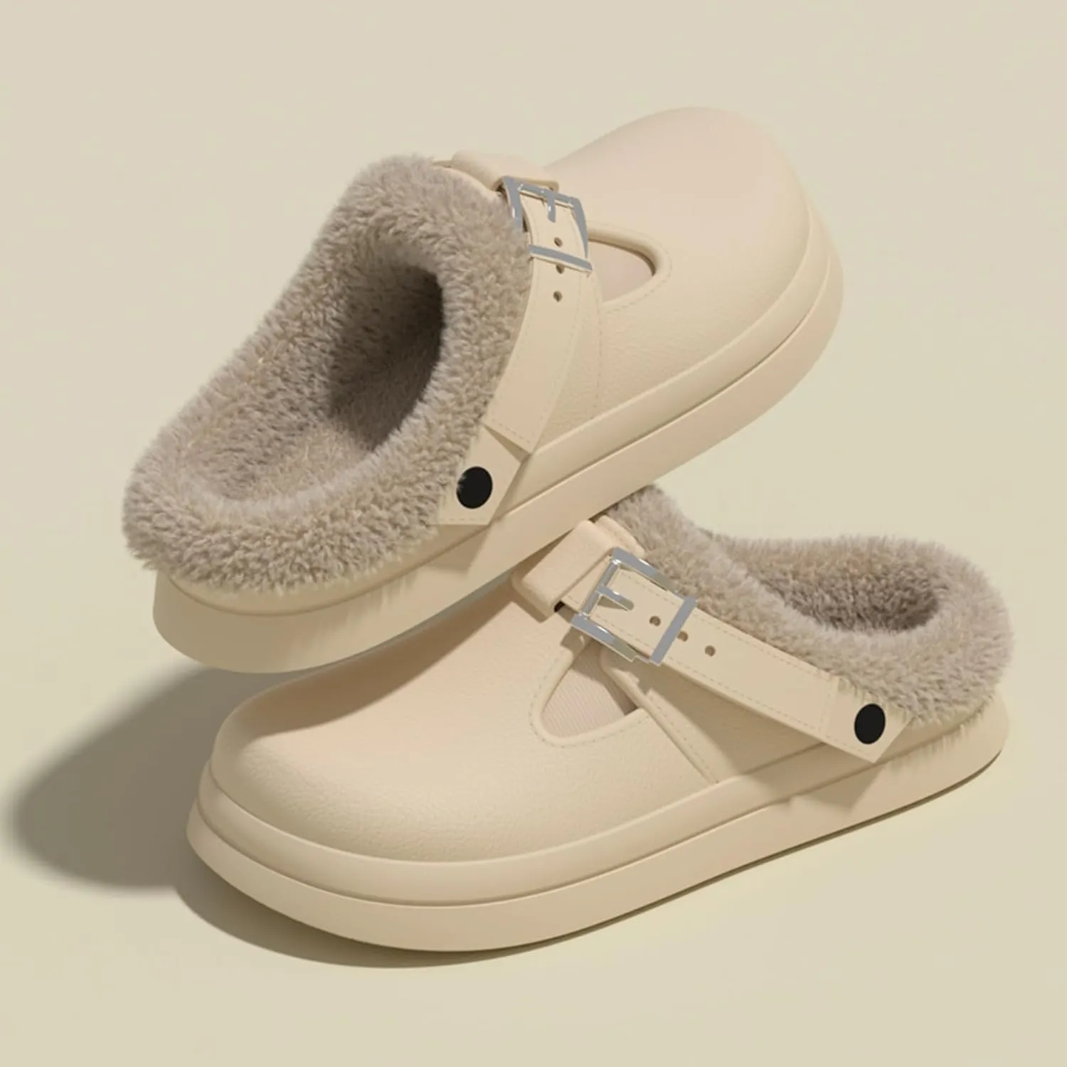 ChayChax Women’s Fur Lined Clogs Waterproof Warm Fuzzy Slippers for Indoor Outdoor with Adjustable Buckle