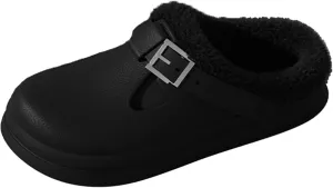 ChayChax Women’s Fur Lined Clogs Waterproof Warm Fuzzy Slippers for Indoor Outdoor with Adjustable Buckle