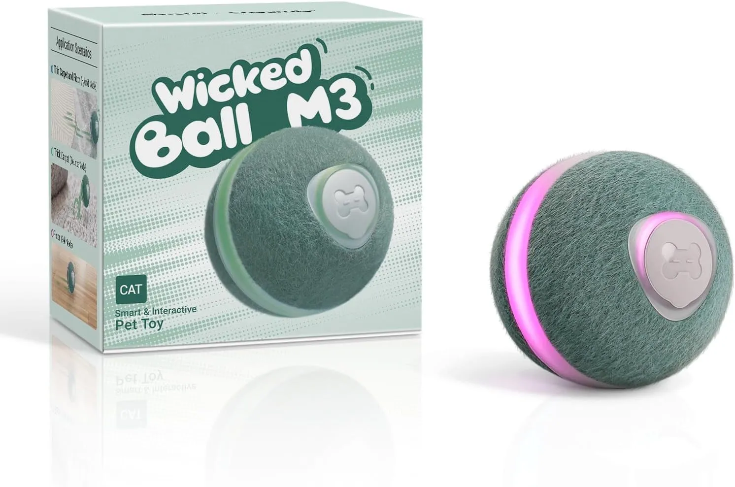 Cheerble 【2025 Upgrade】 Interactive Cat Ball, Wicked Ball M3, Automatic Moving Toy for Indoor Cat Kitten, Smart Anti-Depression Pet Toy Fun Gift with Light