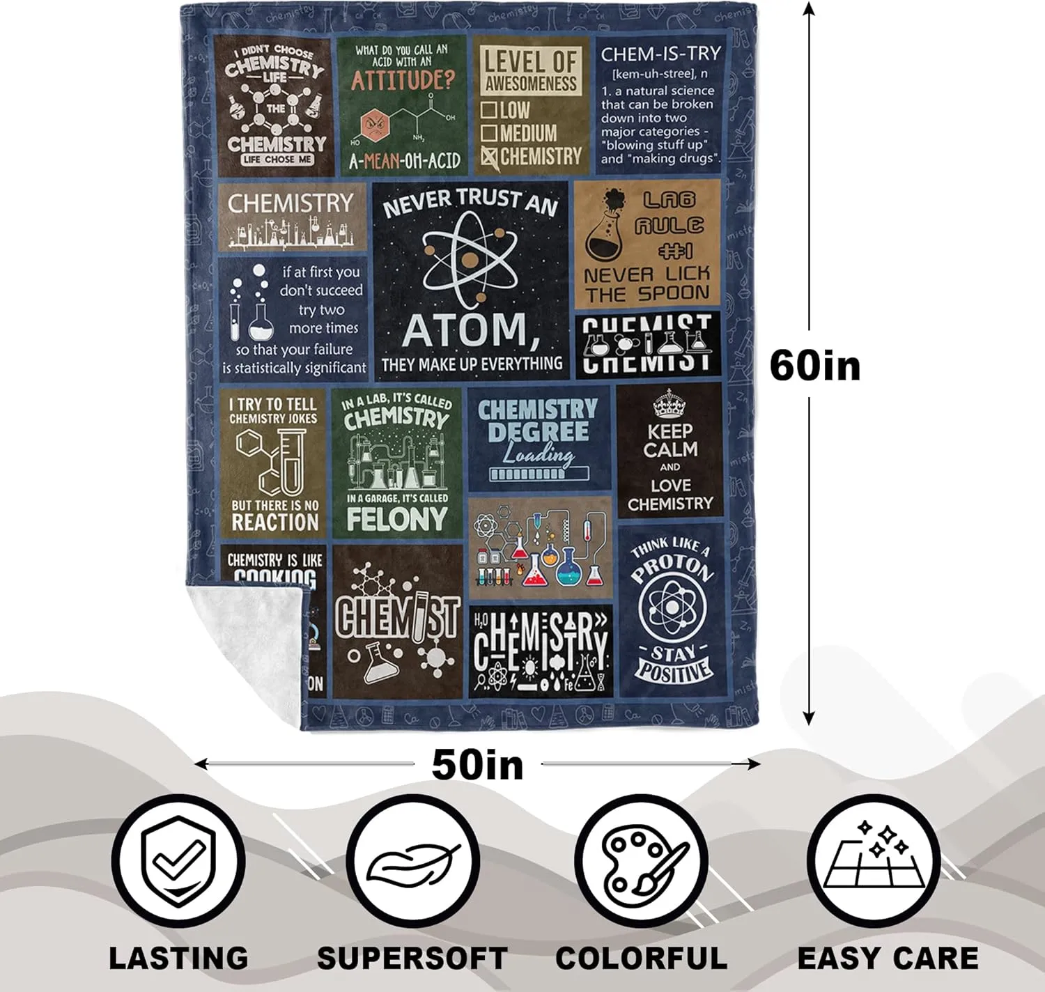 Chemistry Gifts for Women/Men, Best Chemistry Teacher/Students Gift, Birthday/Graduation Gift for Chemisrty Lover, Science Blanket 60X50in