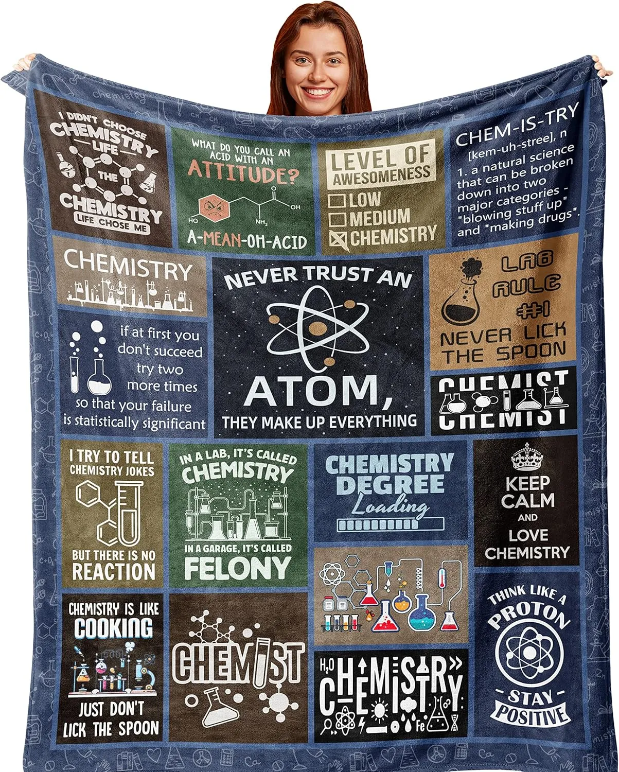 Chemistry Gifts for Women/Men, Best Chemistry Teacher/Students Gift, Birthday/Graduation Gift for Chemisrty Lover, Science Blanket 60X50in