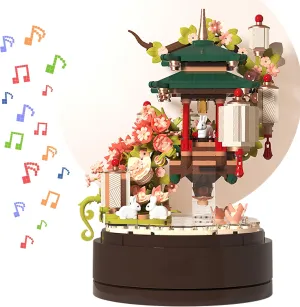 Cherry Blossom Music Box Building Blocks Set, 538PCS Japanese Architecture Bricks Set, Gifts for Adults and Kids
