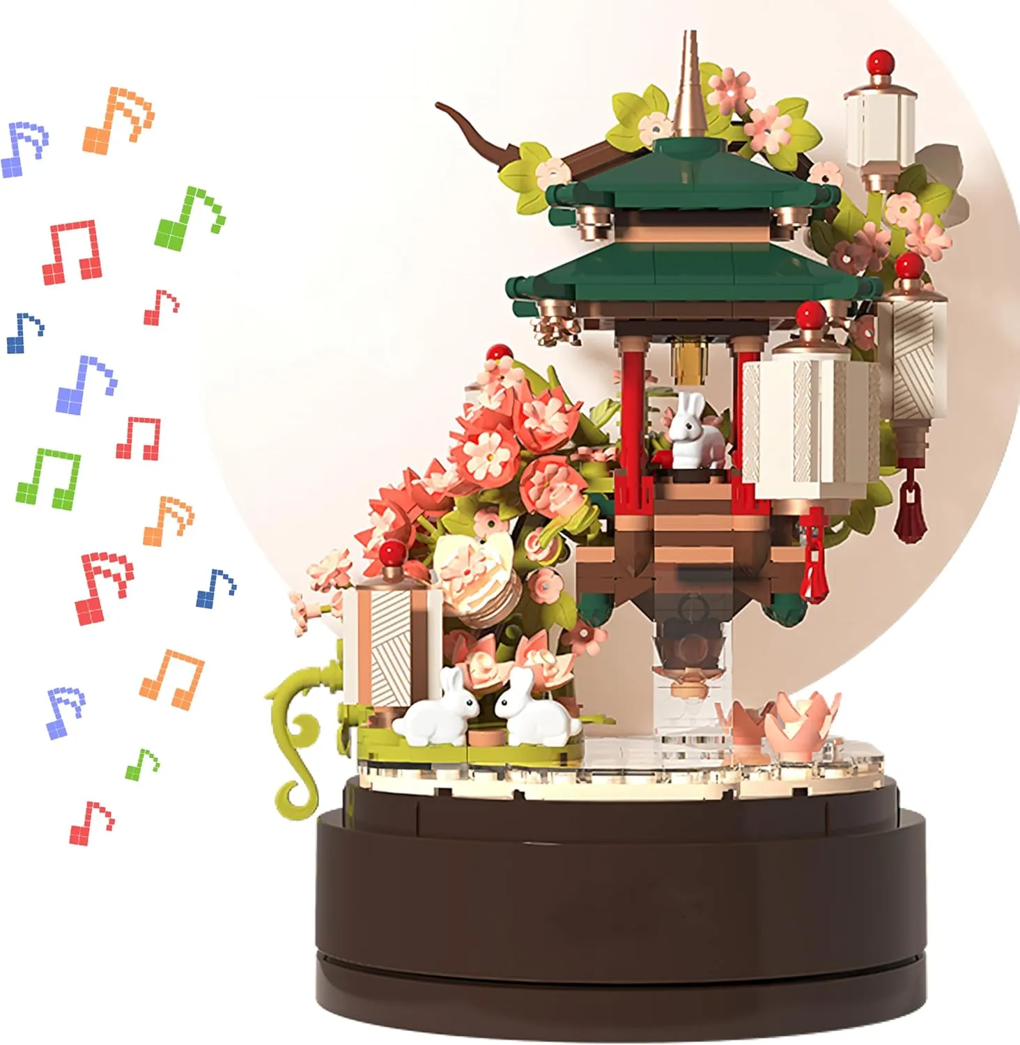 Cherry Blossom Music Box Building Blocks Set, 538PCS Japanese Architecture Bricks Set, Gifts for Adults and Kids
