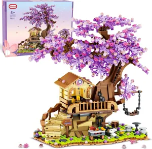 Cherry Blossom Tree House Building Toy, 880pcs Cherry Blossom Bonsai Building Set with LED Light for Girls Aged 6-14, Flowers House Construction Set for Kids 6 7 8 9 10 11 12 