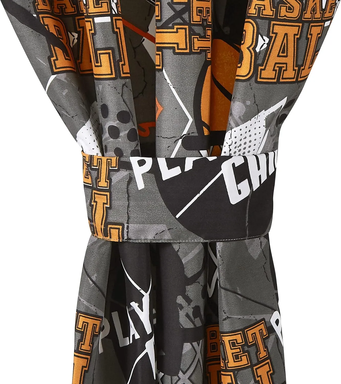 Chezmoi Collection 4-Piece Kids/Teens Basketball Window Curtain Set - Soft Microfiber Gray Orange Multi-Color Basketball Slam Dunk Sports Kids Rod Pocket Drapes, 2-Panels (42" W x 63" L)