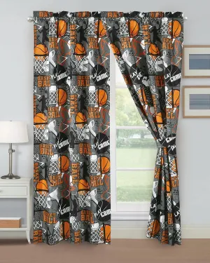 Chezmoi Collection 4-Piece Kids/Teens Basketball Window Curtain Set - Soft Microfiber Gray Orange Multi-Color Basketball Slam Dunk Sports Kids Rod Pocket Drapes, 2-Panels (42" W x 63" L)