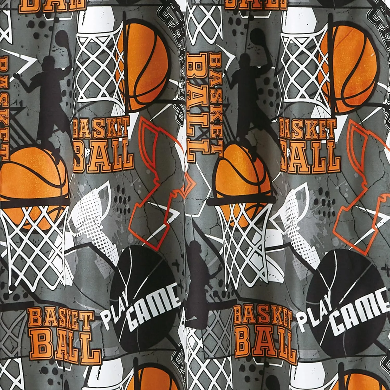 Chezmoi Collection 4-Piece Kids/Teens Basketball Window Curtain Set - Soft Microfiber Gray Orange Multi-Color Basketball Slam Dunk Sports Kids Rod Pocket Drapes, 2-Panels (42" W x 63" L)