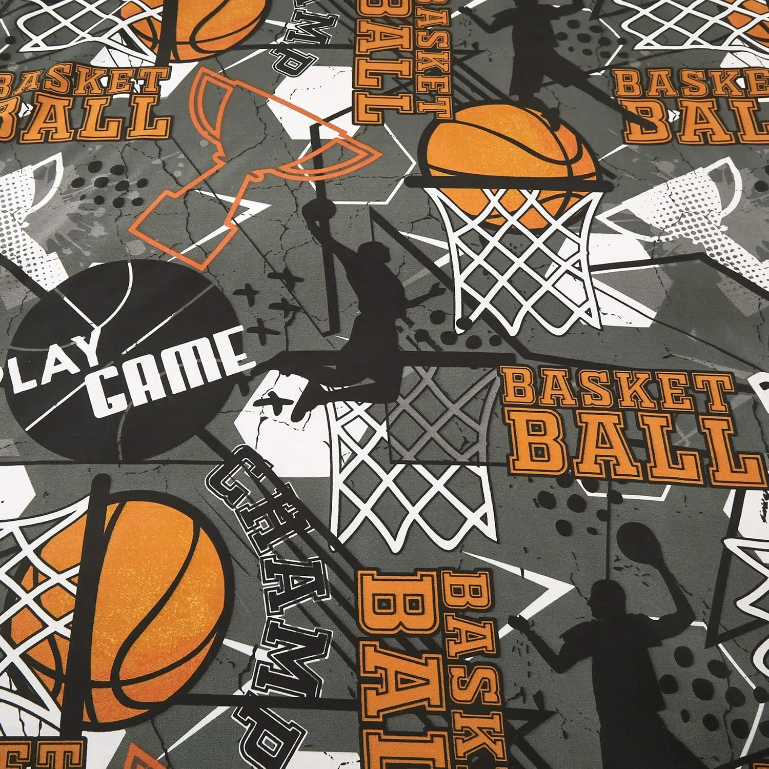 Chezmoi Collection 4-Piece Kids/Teens Basketball Window Curtain Set - Soft Microfiber Gray Orange Multi-Color Basketball Slam Dunk Sports Kids Rod Pocket Drapes, 2-Panels (42" W x 63" L)