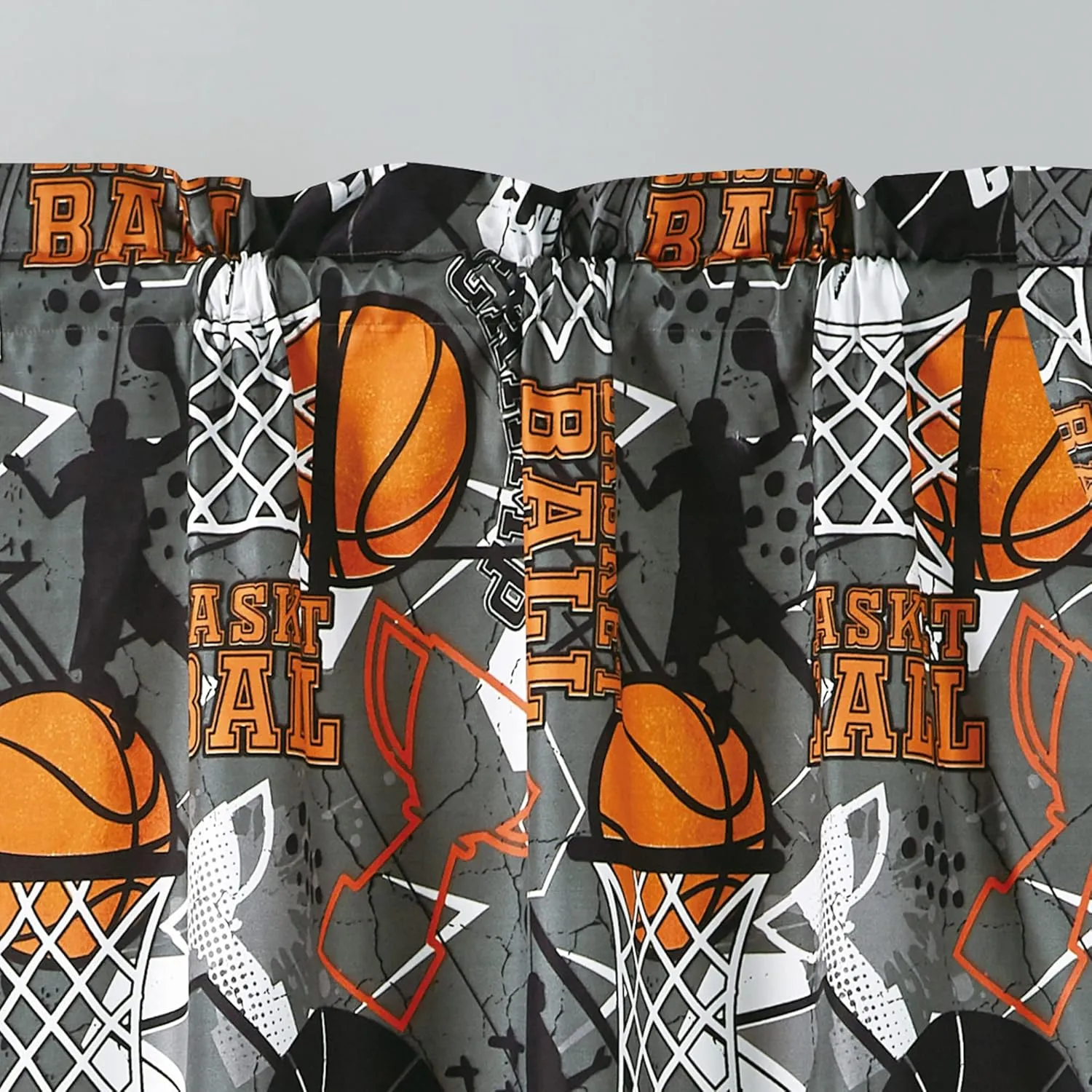 Chezmoi Collection 4-Piece Kids/Teens Basketball Window Curtain Set - Soft Microfiber Gray Orange Multi-Color Basketball Slam Dunk Sports Kids Rod Pocket Drapes, 2-Panels (42" W x 63" L)