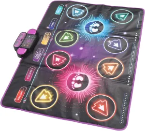 Children's Dance Mat for Two Players, Interactive Dance Game Pad with Music and Challenges, Learning and Fun, Safe Polyester Fiber Material, 41.5 x 35in, AA Battery x4