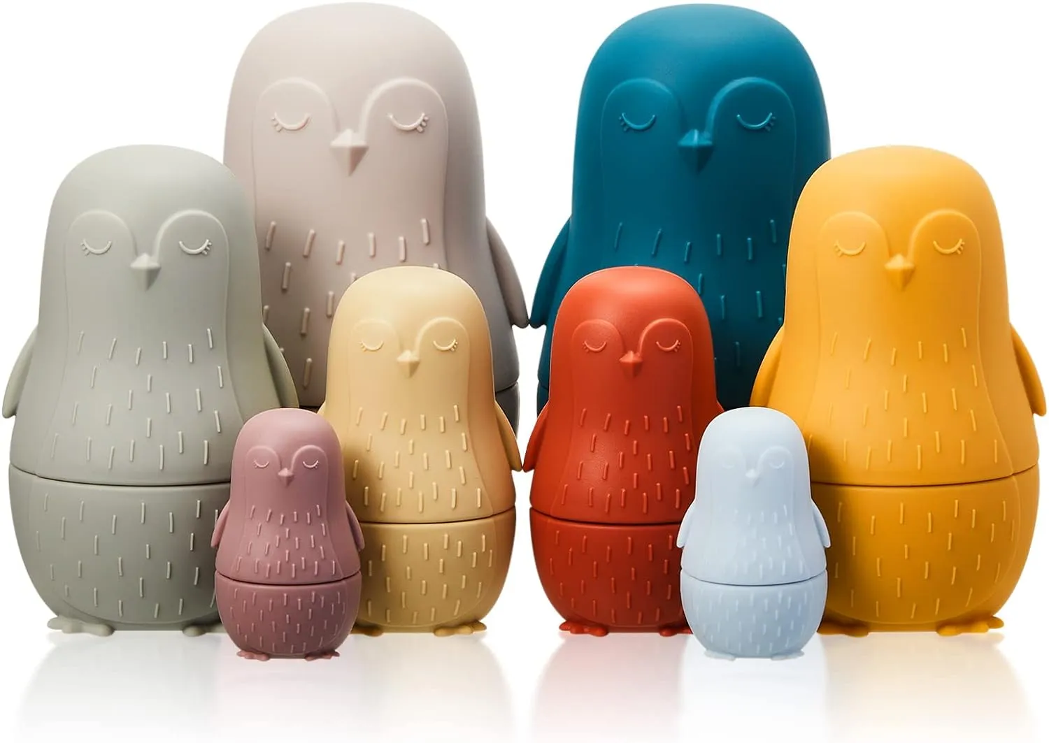 Chivao 8 Pieces Russian Nesting Dolls Silicone Matryoshka Doll Educational Stacking Nesting Dolls for Toddlers Vivid Food Grade Baby Teether for Kids(Penguin)