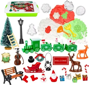 Christmas Sensory Bin Toys for Toddler Kids Age 3-8, Sand Art Play Kits with Xmas Figurine Ornaments, Preschool Learning Sandbox Toys for Winter Activities, Stocking Stuffers Gifts for Boys Girls