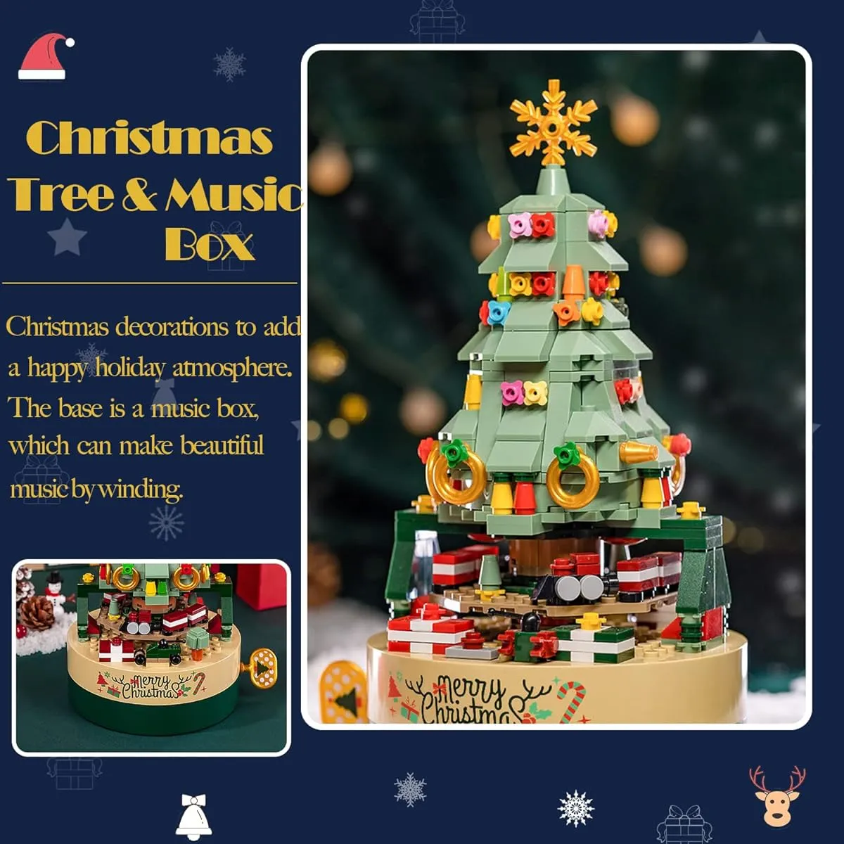 Christmas Tree Building DIY Building Blocks Music Box, Educational Learning Science Building, Creative Gift for Holidays, Christmas, Thanksgiving, Easter. (Christmas tree music box, 360 pieces)