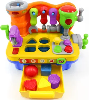 CifToys Musical Learning Workbench Toy for Kids Construction Work Bench Building Tools with Sound Effects & Lights Engineering Pretend Play Colorful