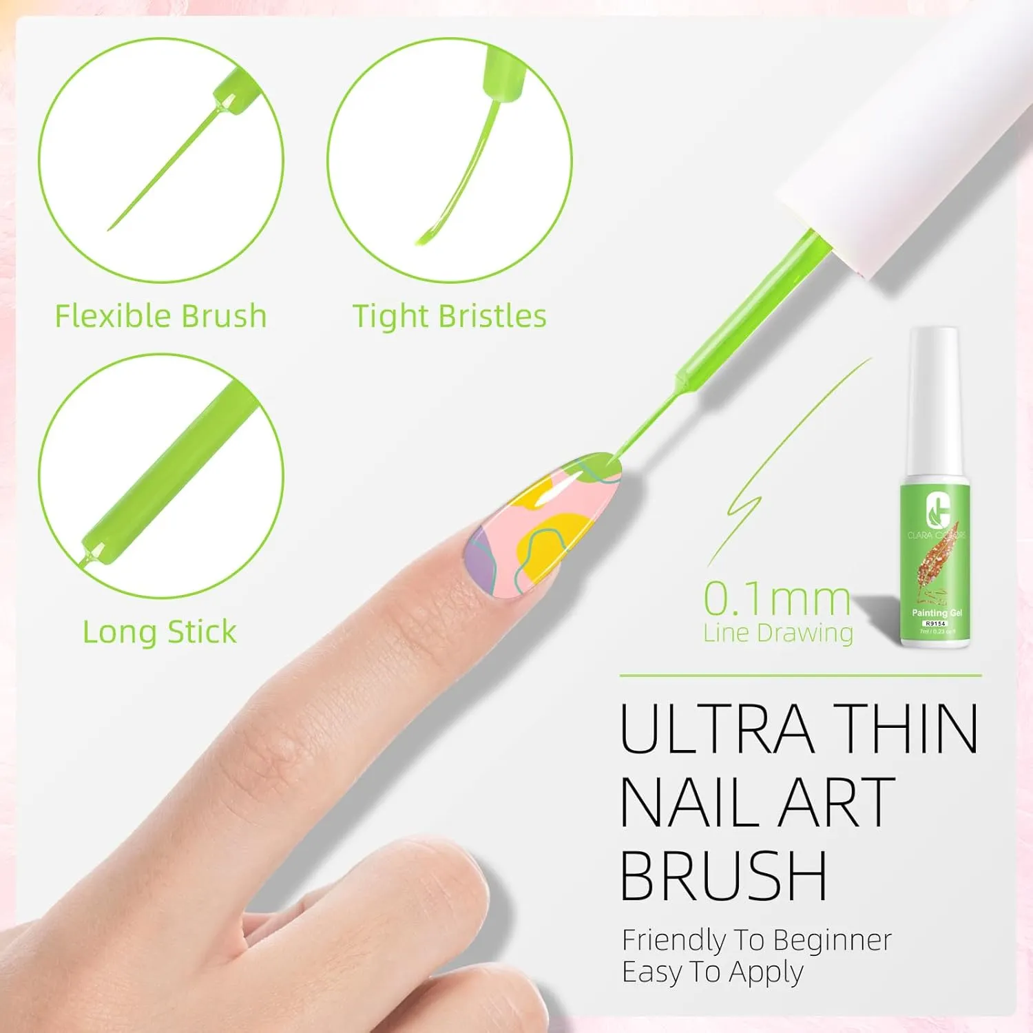 Clara Colors Gel Manicure Liner Set,20 Color Purple Pink Green Nail Polish for Swirl French Tip Painting Design Built (Neon 20 Colors)